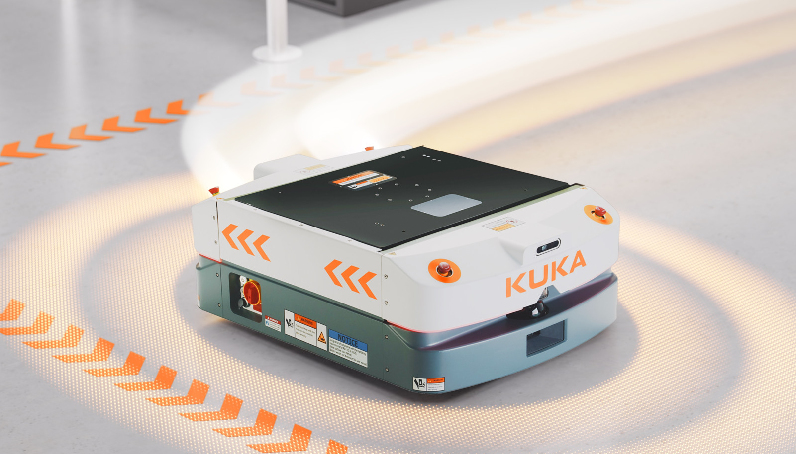Laserscanner, die vorne und hinten an KMP 600-S Diffdrive angebracht sind, bieten maximale Sicherheit und ermöglichen hohe Geschwindigkeiten in alle Fahrtrichtungen, wenn es die Zykluszeiten erfordern. 