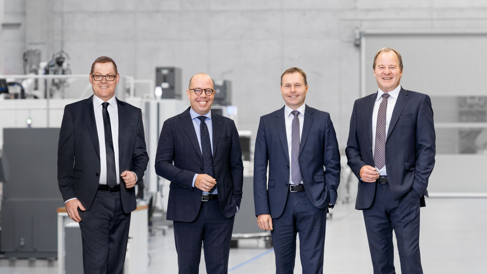 Das Führungsteam der Chiron Group SE (v.l.n.r.): Markus Unterstein (CFO), Carsten Liske (CEO), Dr. Claus Eppler (CTO) und Bernd Hilgarth (CSO). 